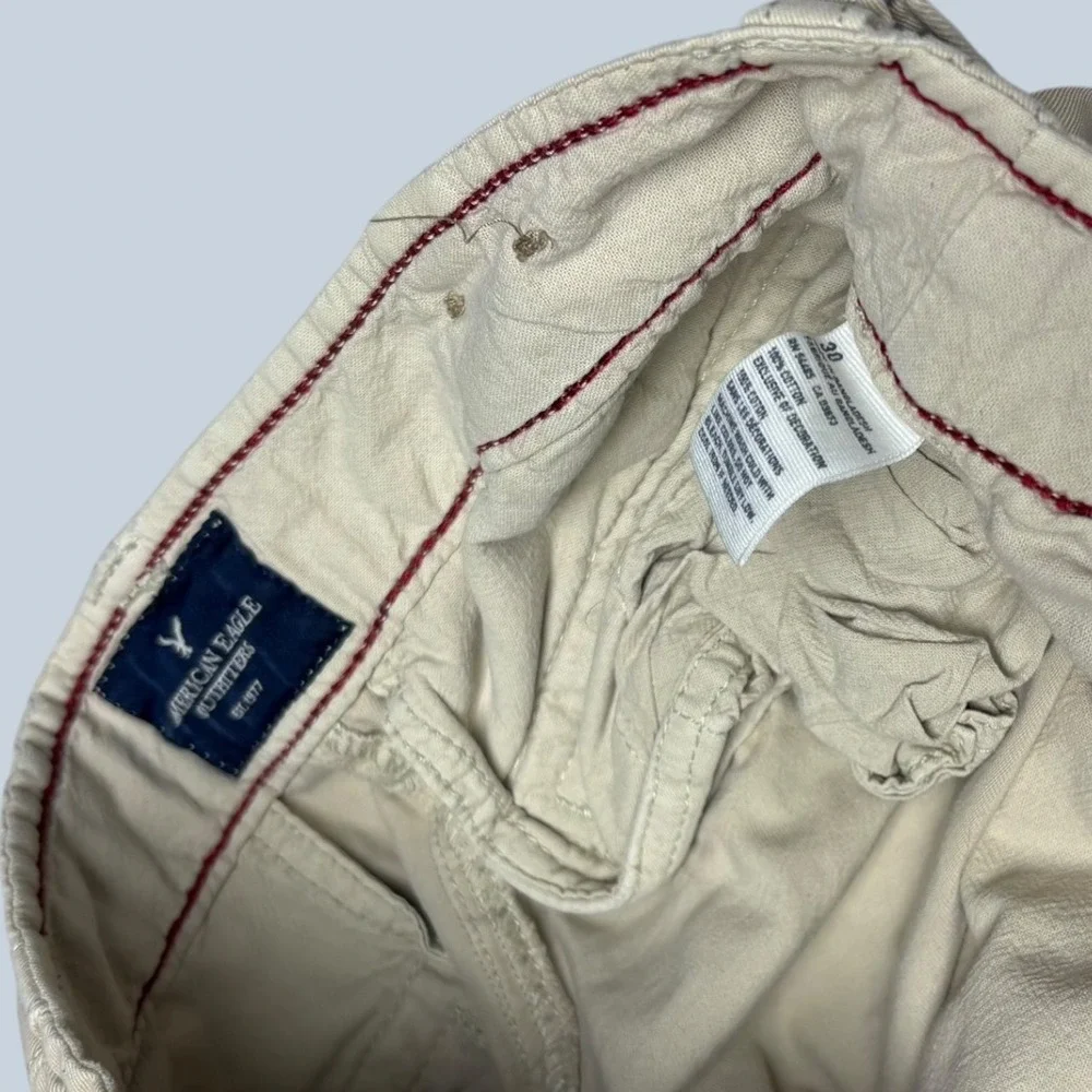 American Eagle Mens Khaki Cargo Shorts Tan Cotton Utility Size 30 1264
